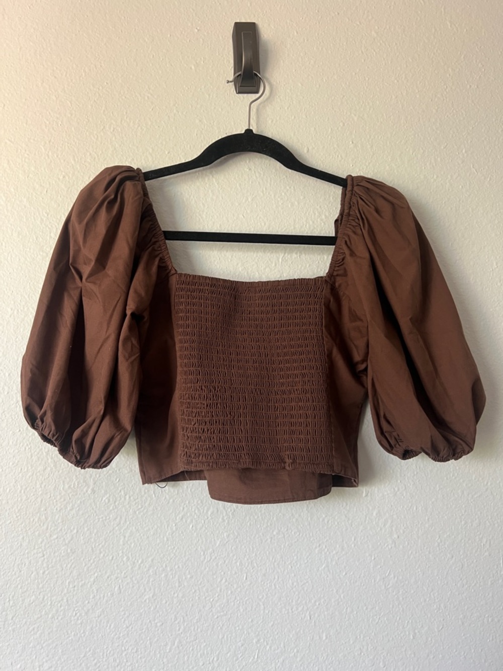 Abercrombie & Fitch Chocolate Brown Emerson Square Neck Crop Top Puff Sleeve Y2K - Picture 3 of 3
